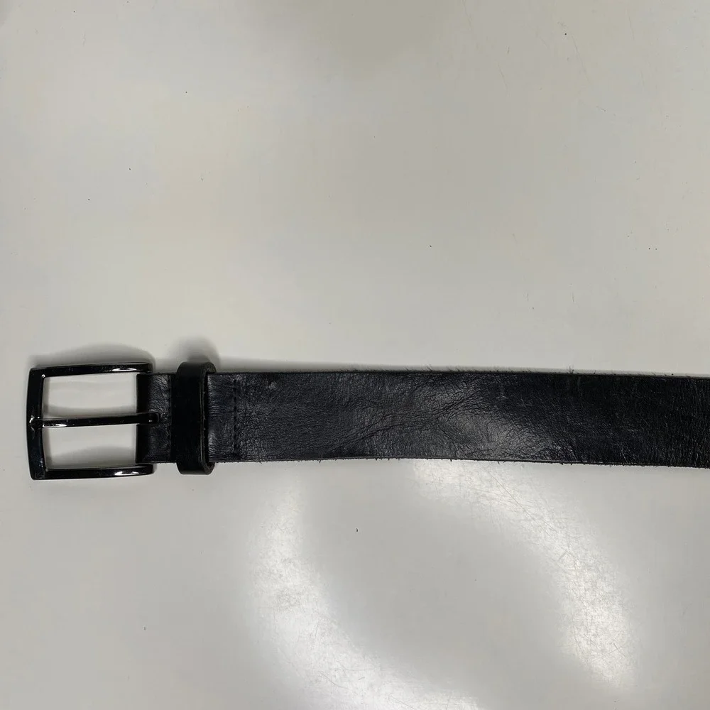 KARL LAGERFELD Mens Black Leather Belt Silver Buckle Size 105/40‎